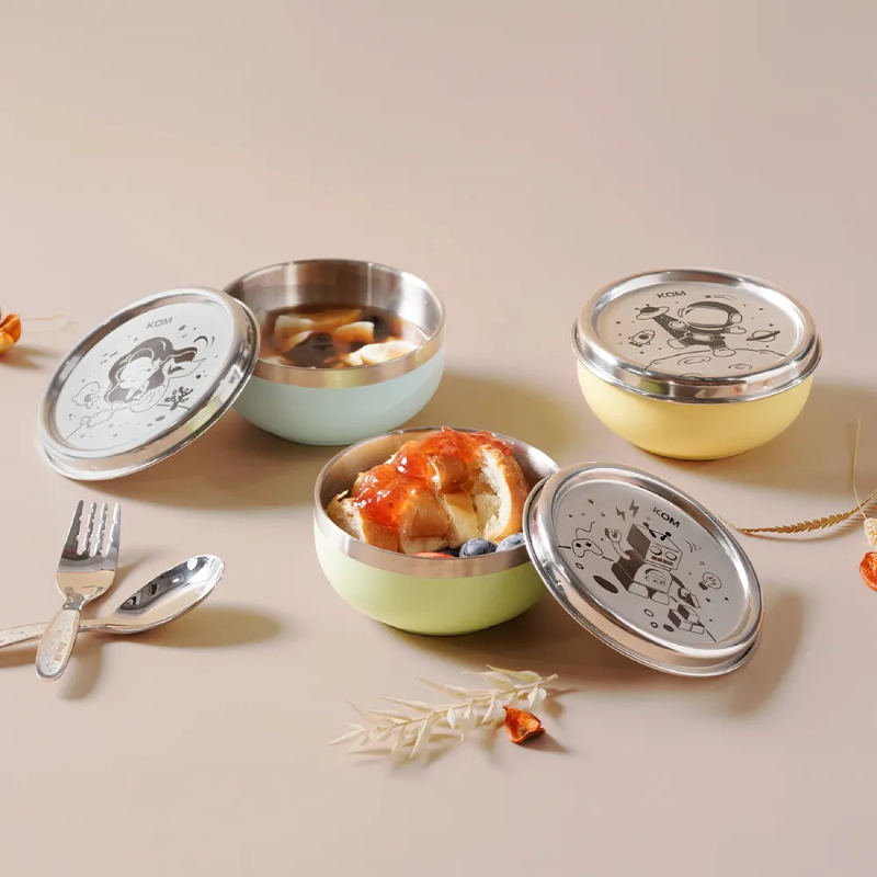 316不鏽鋼兒童磨砂隔熱碗 3入組