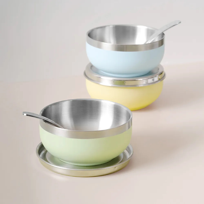 316不鏽鋼兒童磨砂隔熱碗 3入組