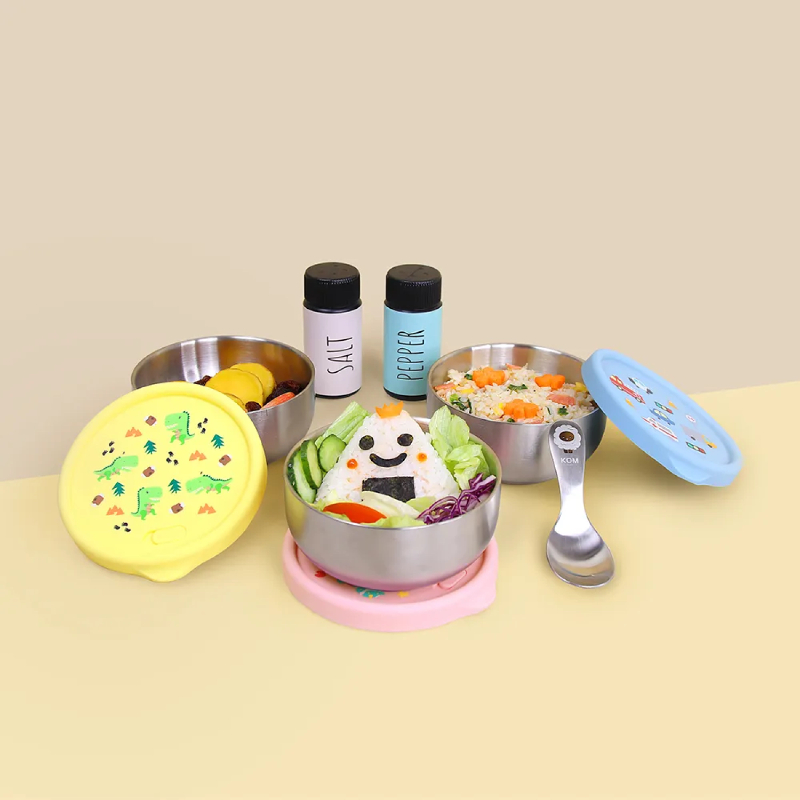 雙層不鏽鋼矽膠密封兒童碗 3入組