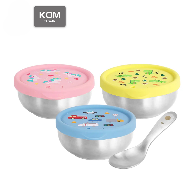 雙層不鏽鋼矽膠密封兒童碗 3入組