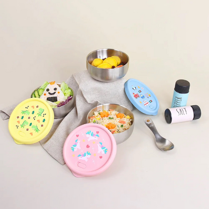 雙層不鏽鋼矽膠密封兒童碗 3入組