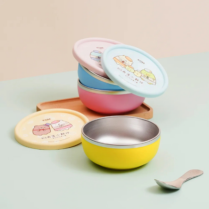 316不鏽鋼矽膠兒童隔熱碗 3入組