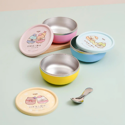 316不鏽鋼矽膠兒童隔熱碗 3入組