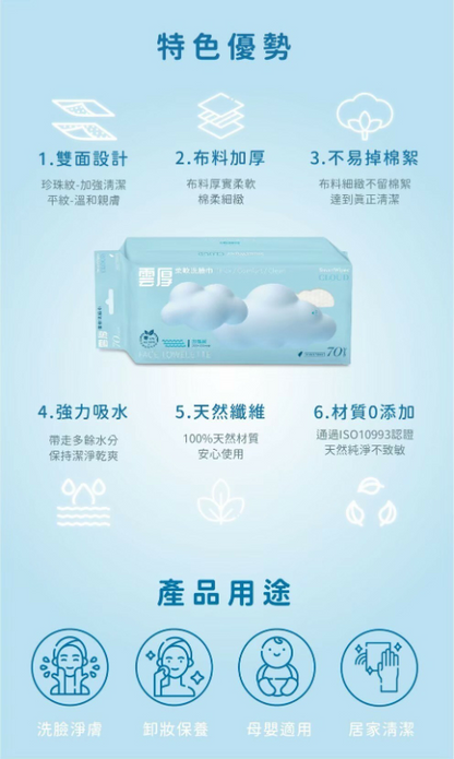 雲厚柔軟洗臉巾