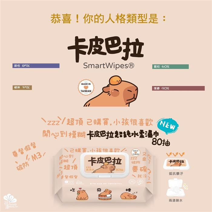 < 預購 > SmartWipes 卡皮巴拉 超純水柔濕巾80抽(有蓋)